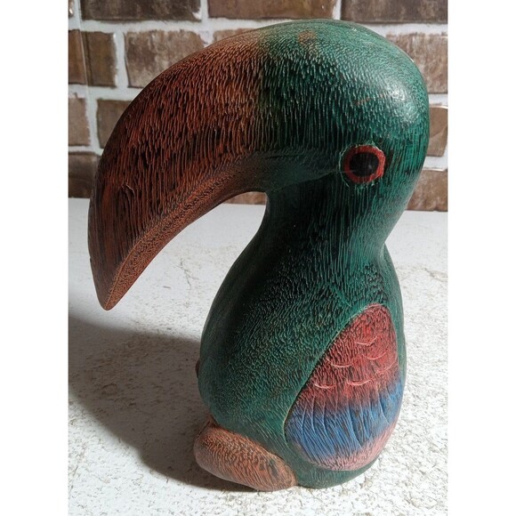 Vintage Wood Carved Toucan Bird Statue Hand Painted Made in Thailand AMP Company - Picture 8 of 12